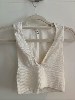 Urban Outfitters Ivory Ribbed V-Neck Tank Top